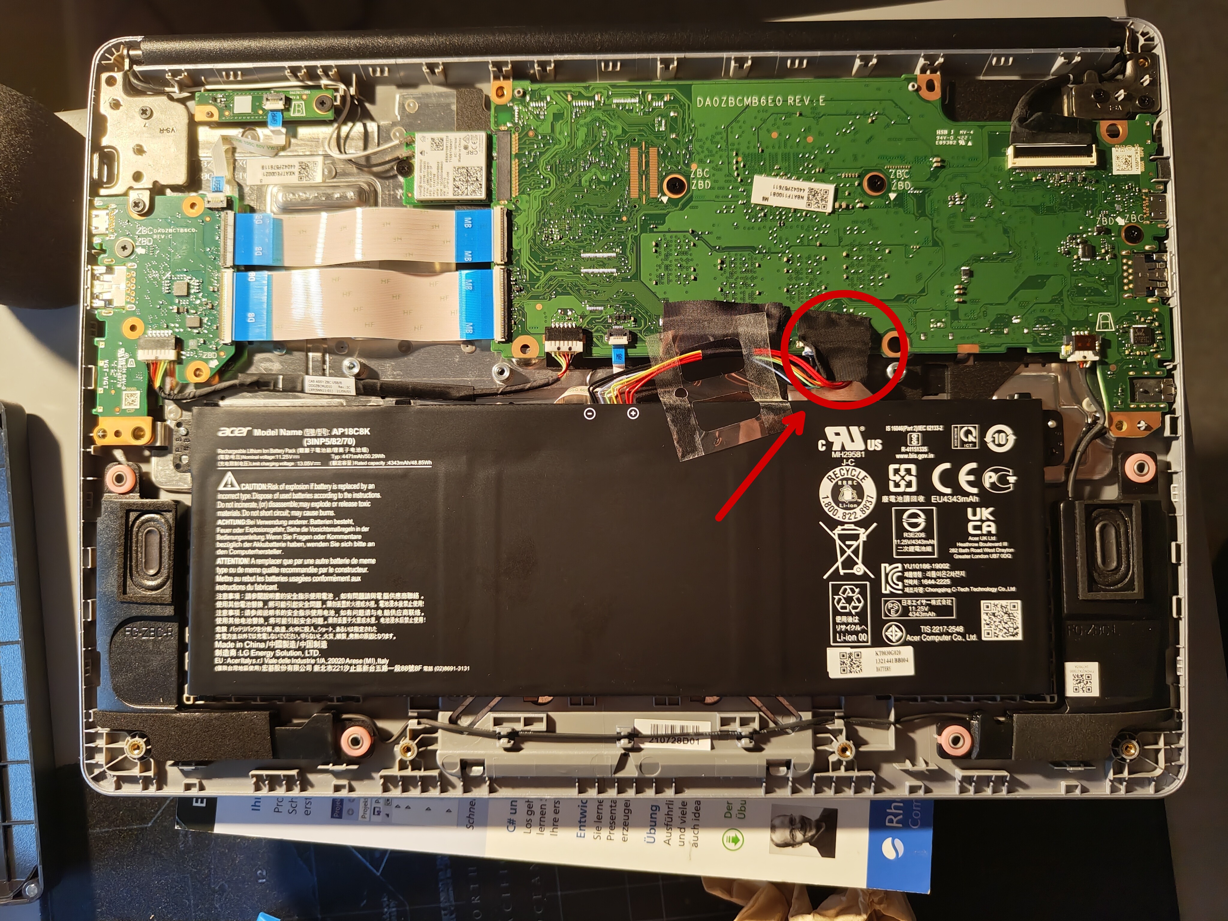 Location of the battery connector