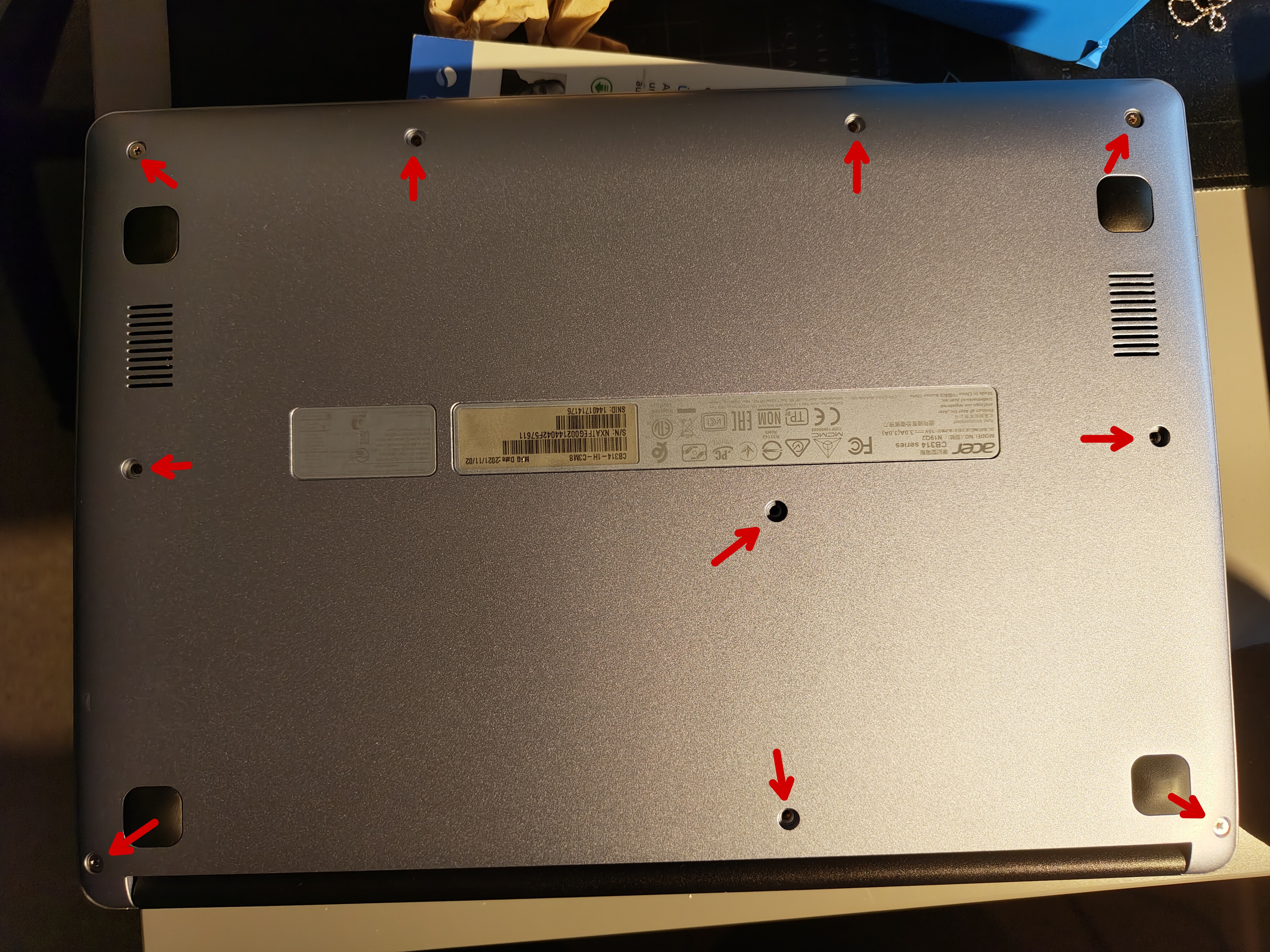 Locations of the 10 screws